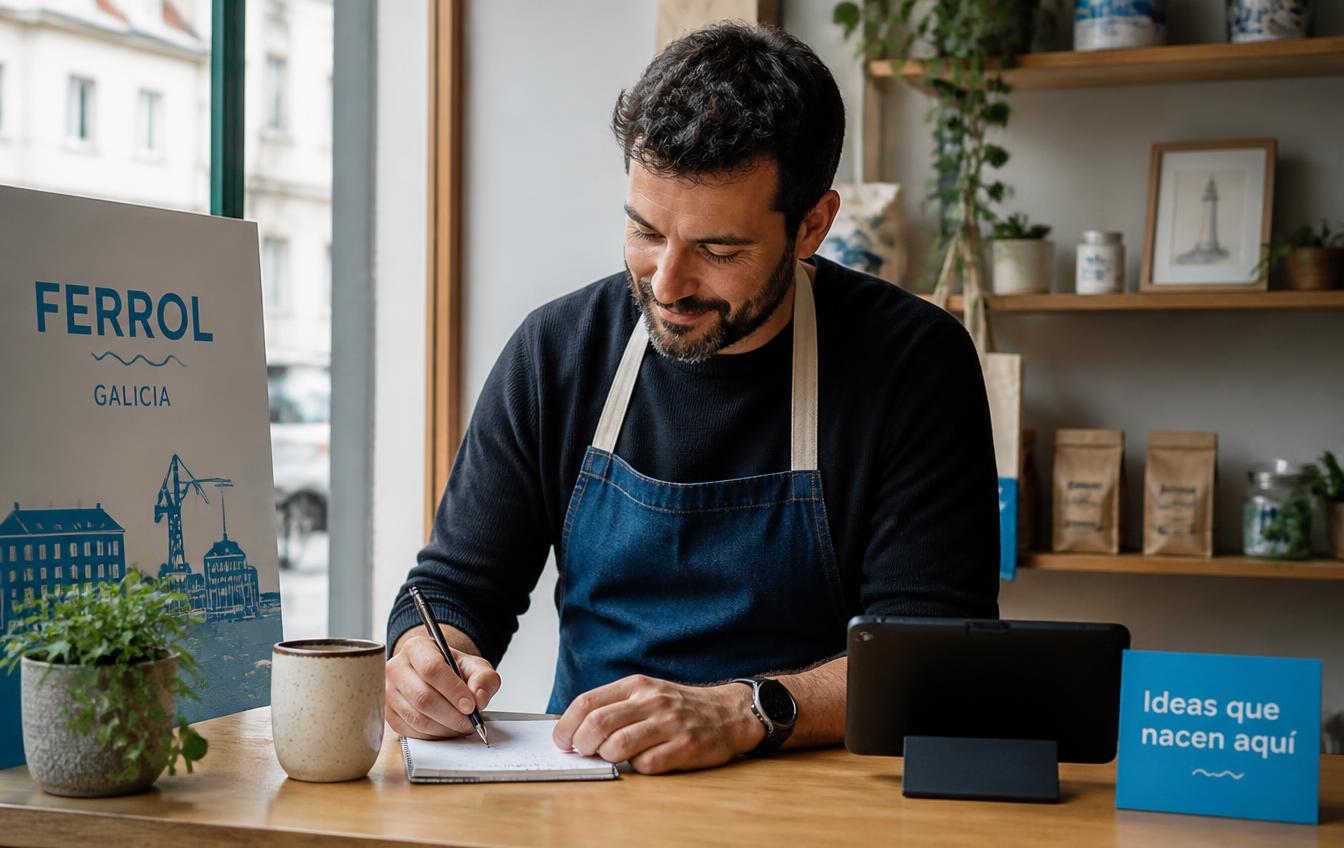Persona emprendedora planeando un negocio local en Ferrol